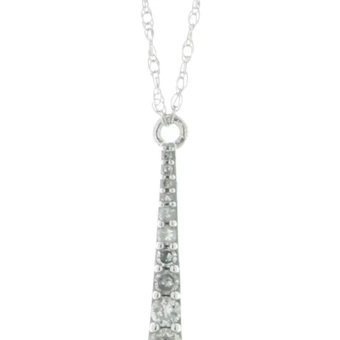 9ct White Gold Diamond Bar Pendant And 18" Chain 0.16 Carats