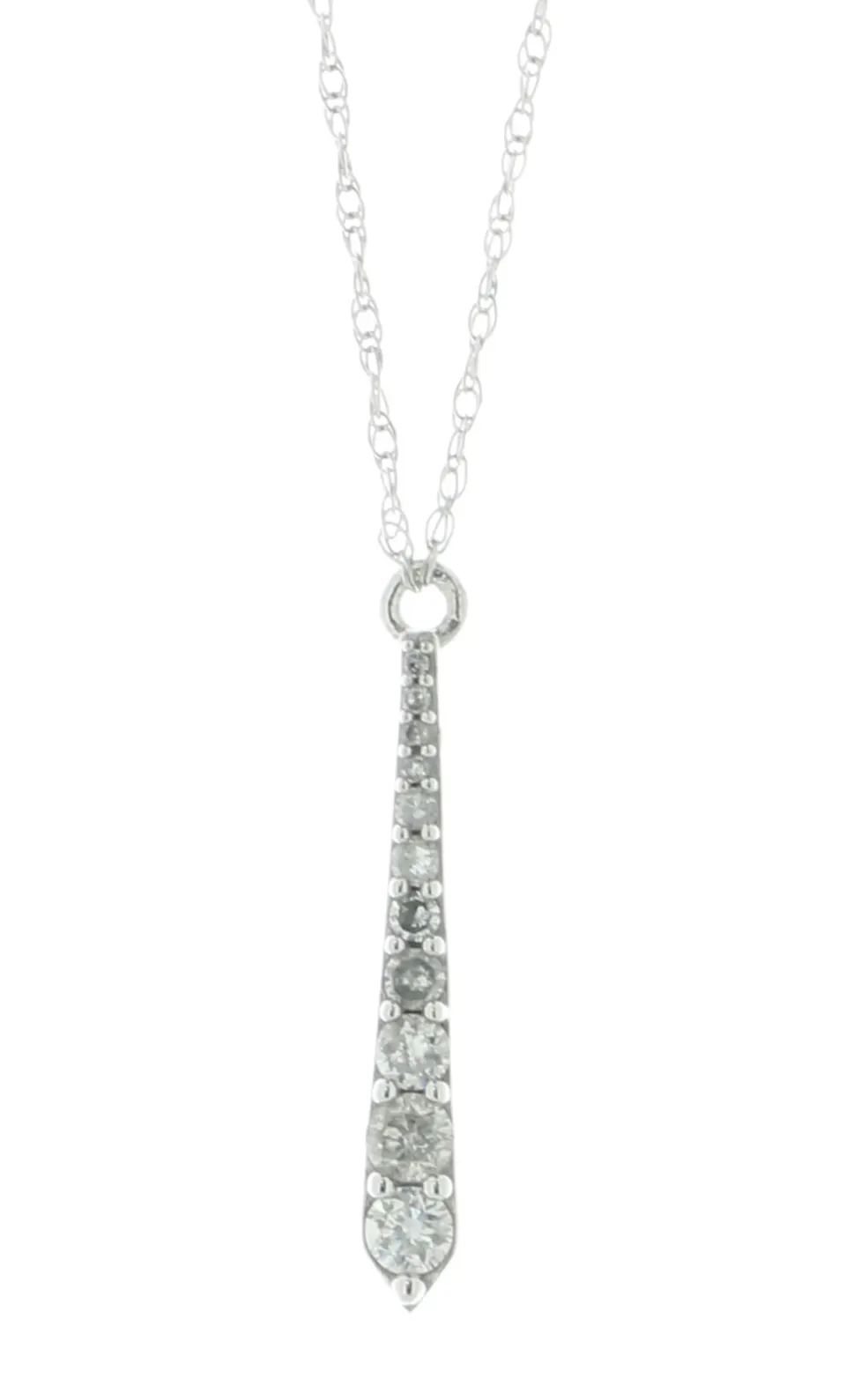 9ct White Gold Diamond Bar Pendant And 18" Chain 0.16 Carats