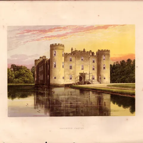 Shirburn Castle Oxfordshire Gilt-Edge Coloured Antique Book Plate.
