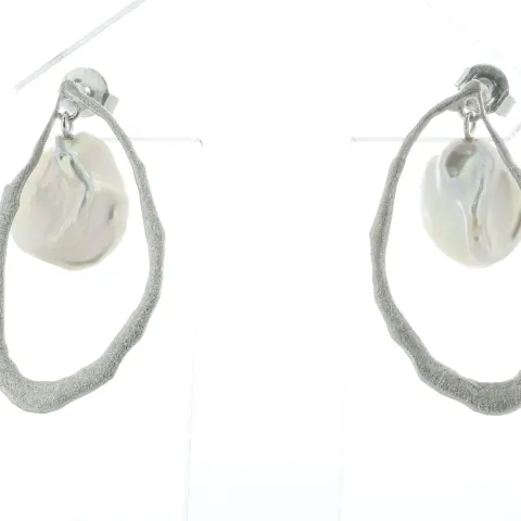 11.0 - 12.0mm Keshi White Pearl Silver Earrings