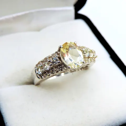 Sterling Silver Lemon Citrine & White Sapphire Ring New with Gift Pouch