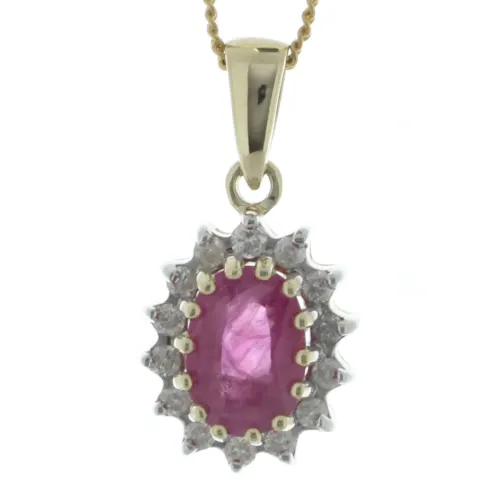 9ct Yellow Gold Diamond And Ruby Pendant (R0.81) 0.14 Carats