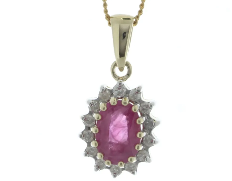 9ct Yellow Gold Diamond And Ruby Pendant (R0.81) 0.14 Carats