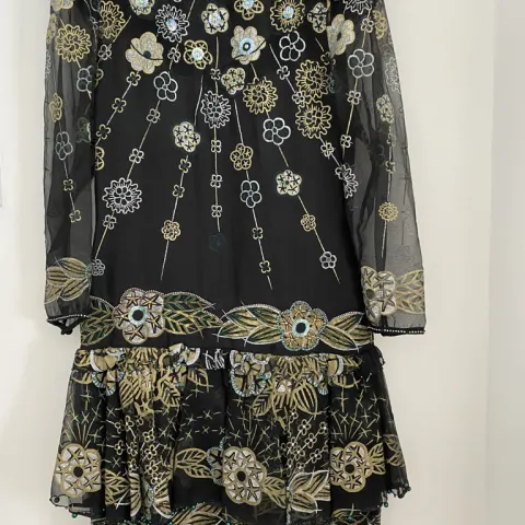 Zandra Rhodes 100% hand printed silk long sleeve mini dress