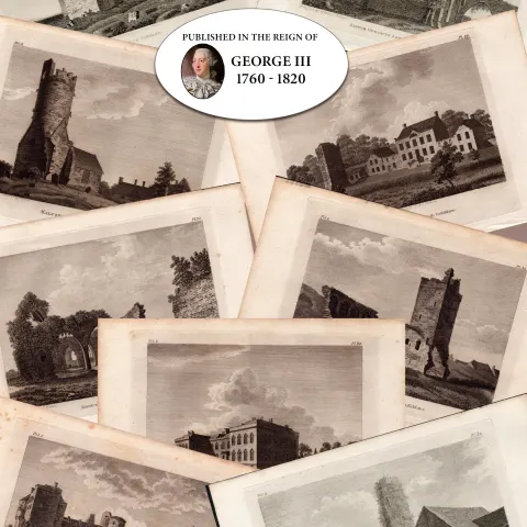 Kildare Ireland Collection of 9 F. Grose 1792-1797 Antique Copper Block Engravings