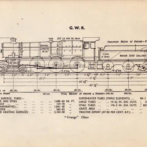 GWR Railway Grange Class Locomotive Detailed Diagram 85 Yrs Old Print-5
