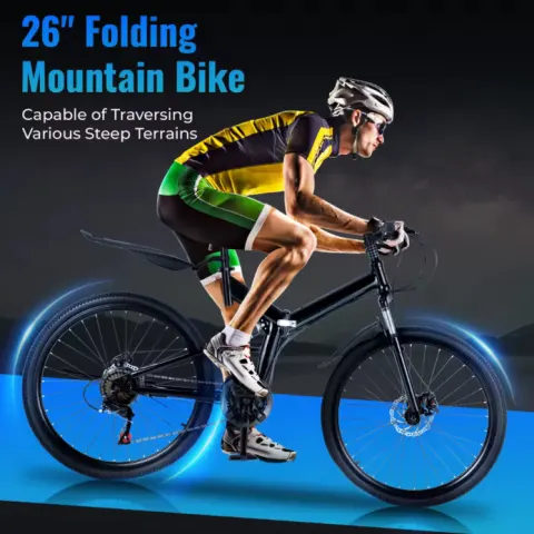 Foldable 26" Mountain Bike – Carbon Steel Frame, Double Disc Brakes, 21-Speed, All-Terrain