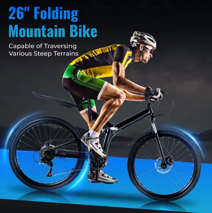 Foldable 26" Mountain Bike – Carbon Steel Frame, Double Disc Brakes, 21-Speed, All-Terrain