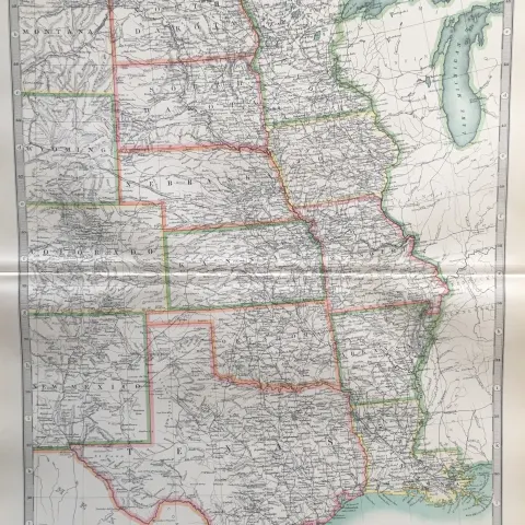 United States Central Dakota Iowa Missouri Oklahoma Etc Large Antique Map.