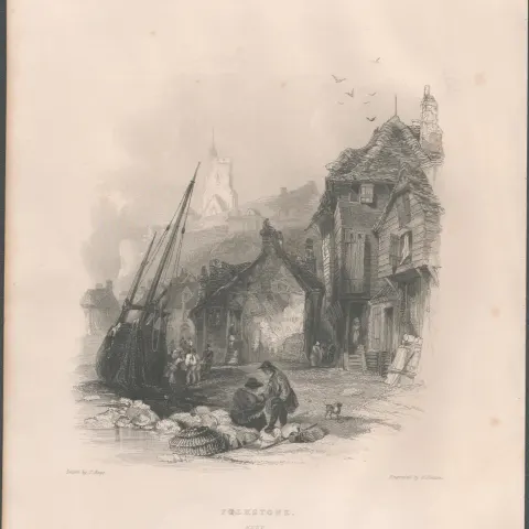 Folkestone Kent Antique 1842 Steel Engraving