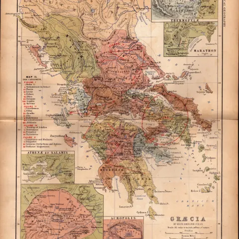 Antique 1867  Map Greece, Acropolis, Athens, Marathon.