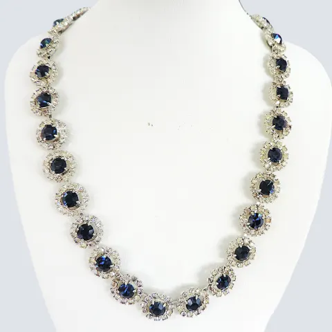 Vintage 1930's Sapphire Blue & White Rhinestone Crystal Necklace