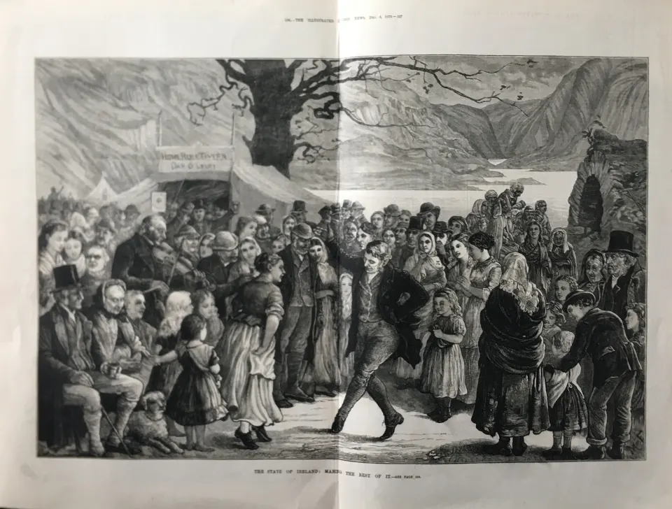Ireland the Cèilidh & The Craic Large  1879 Antique Woodgrain Print.