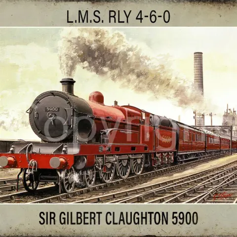 L.M.S. RLY 4-6-0 Sir Gilbert Claughton Steam Locomotive Metal Wall Art