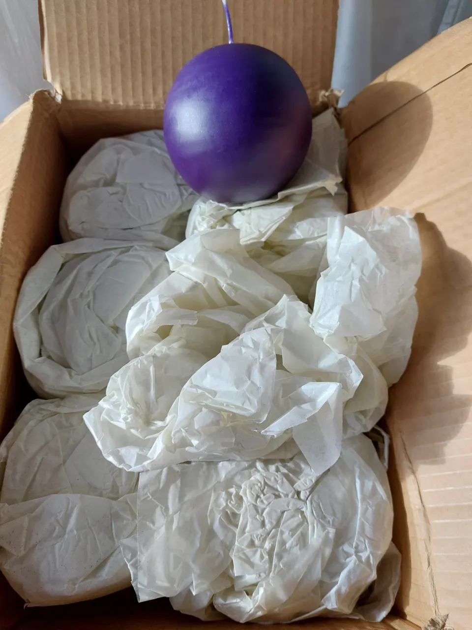 6 x purple ball candles approx 10/12 cm