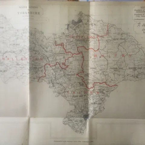 Antique 139 Years-Old Scarce Map North Riding Yorkshire 1885 Boundary Changes.
