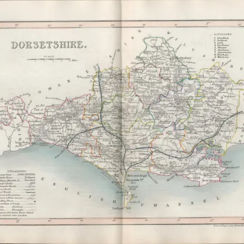 Dorsetshire 1850 Antique Steel Engraved Map Thomas Dugdale.