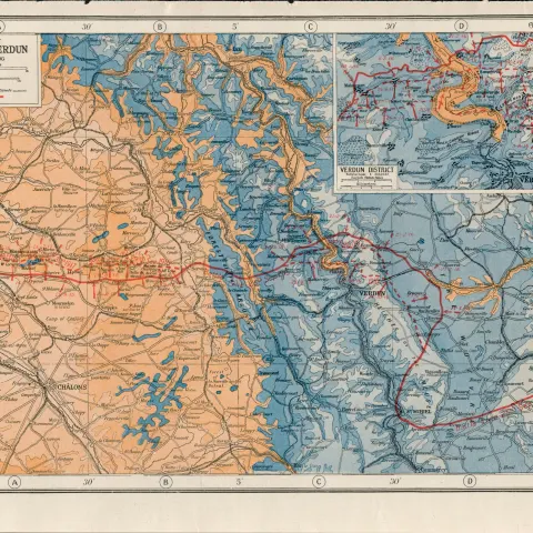 WW1 Western Front Champagne & Verdun Antique Map 1922.