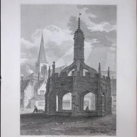Malmsbury Cross Wiltshire Rare John Britton 191 Years-Old Antique Steel Engraving-28