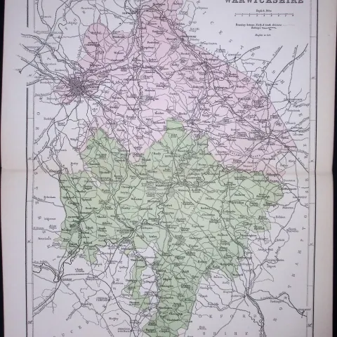 Warwickshire 150 Years-Old 1875 Coloured Detailed Antique 1875 Map-51