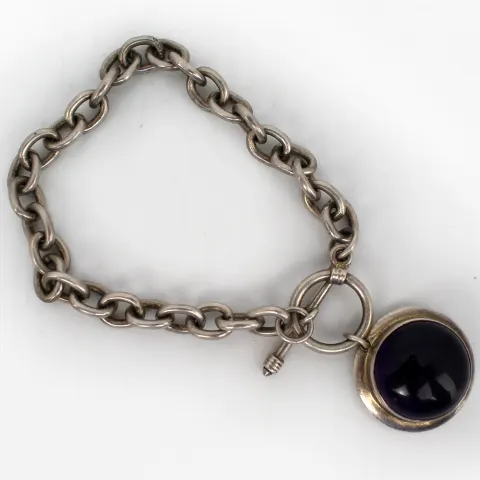 Vintage Cabochon Amethyst Silver Bracelet