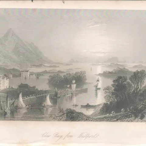 Antique Steel Engraving 1850s Clew Bay Westport Mayo.