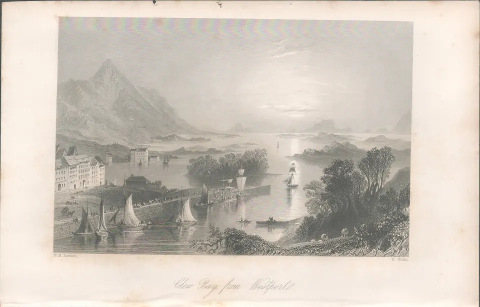 Antique Steel Engraving 1850s Clew Bay Westport Mayo.