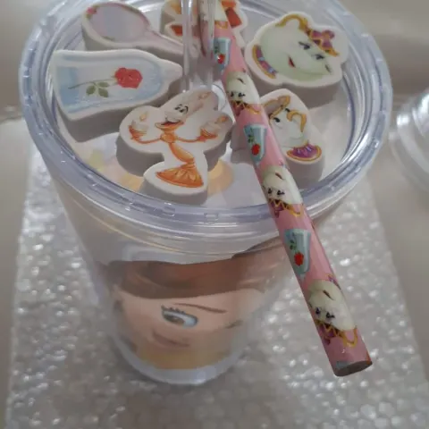 Beauty and the Beast tumblers and erasers/pencils etc