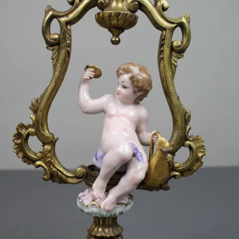 Antique Porcelain & Gilt Metal Cherub Table Lamp