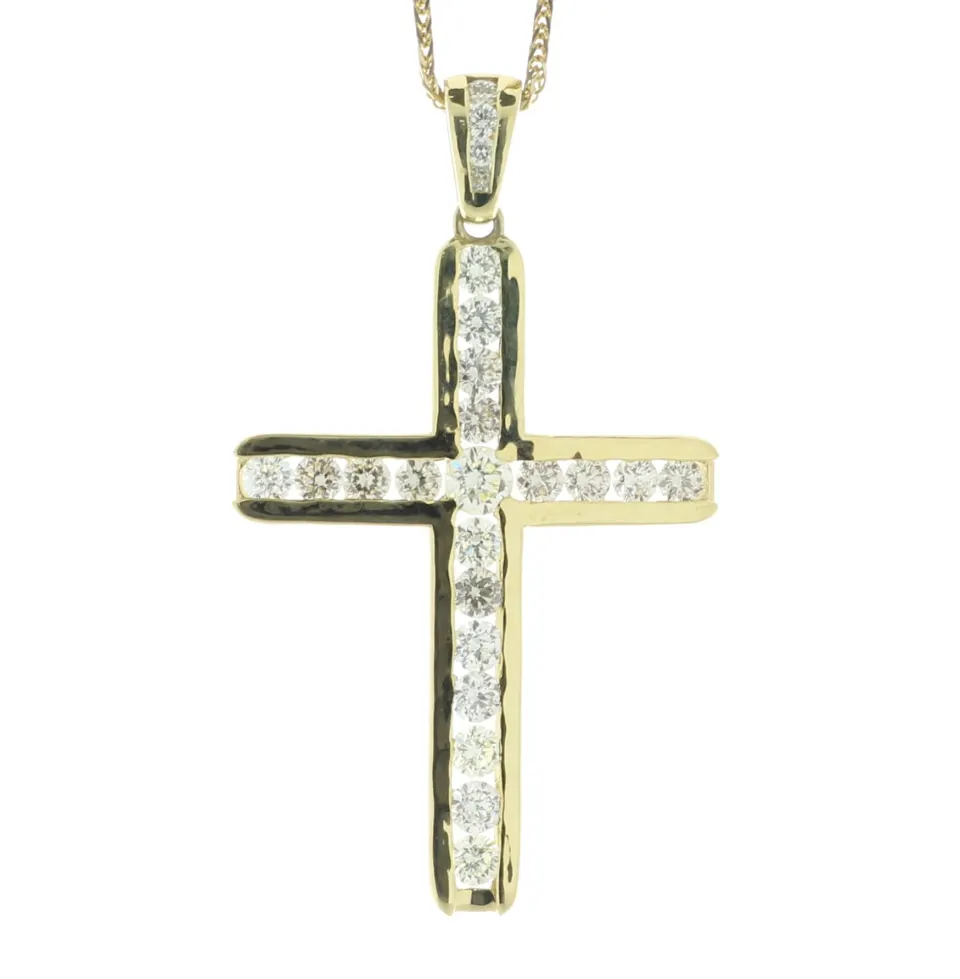 18ct Yellow Gold Diamond Cross Pendant 2.00 Carats
