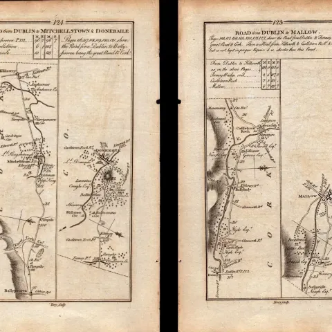Ireland Rare 1778 Antique 247 Years-Old Road Map Dublin to Mitchelstown Cork