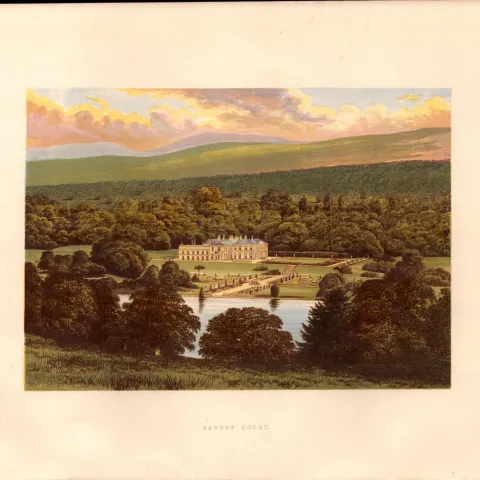 Barons Court Co Tyrone Ireland Gilt-Edge Coloured Antique Book Plate.