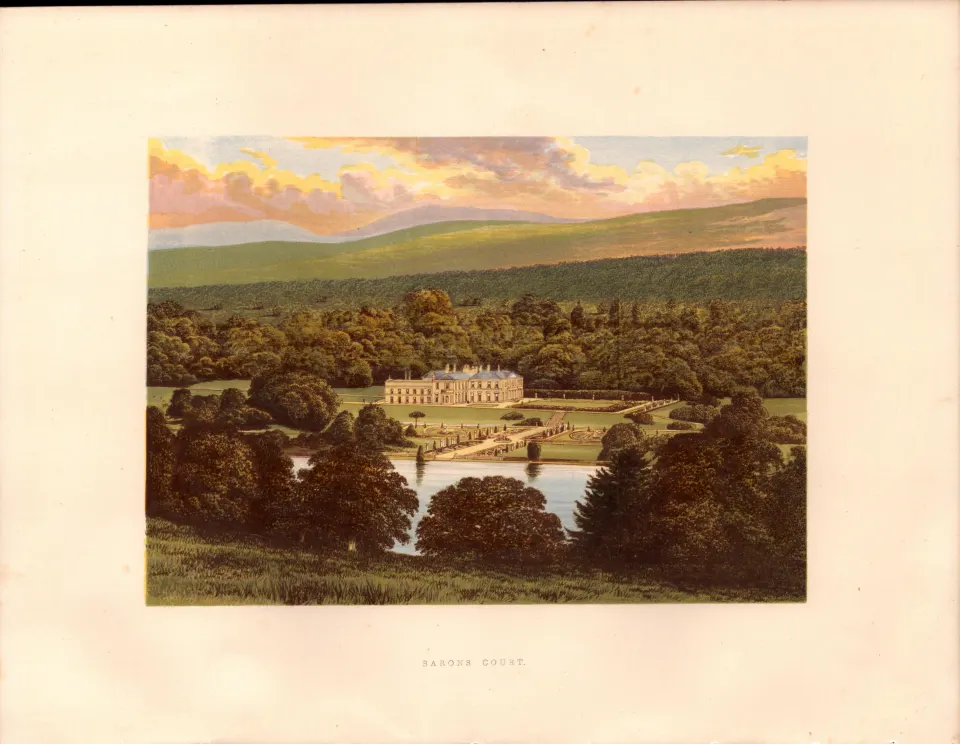 Barons Court Co Tyrone Ireland Gilt-Edge Coloured Antique Book Plate.