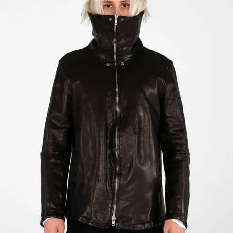 MJB Marc Jaques Burton Exaggerated Neck Leather Jacket, Online Price £550, Size Large (50)