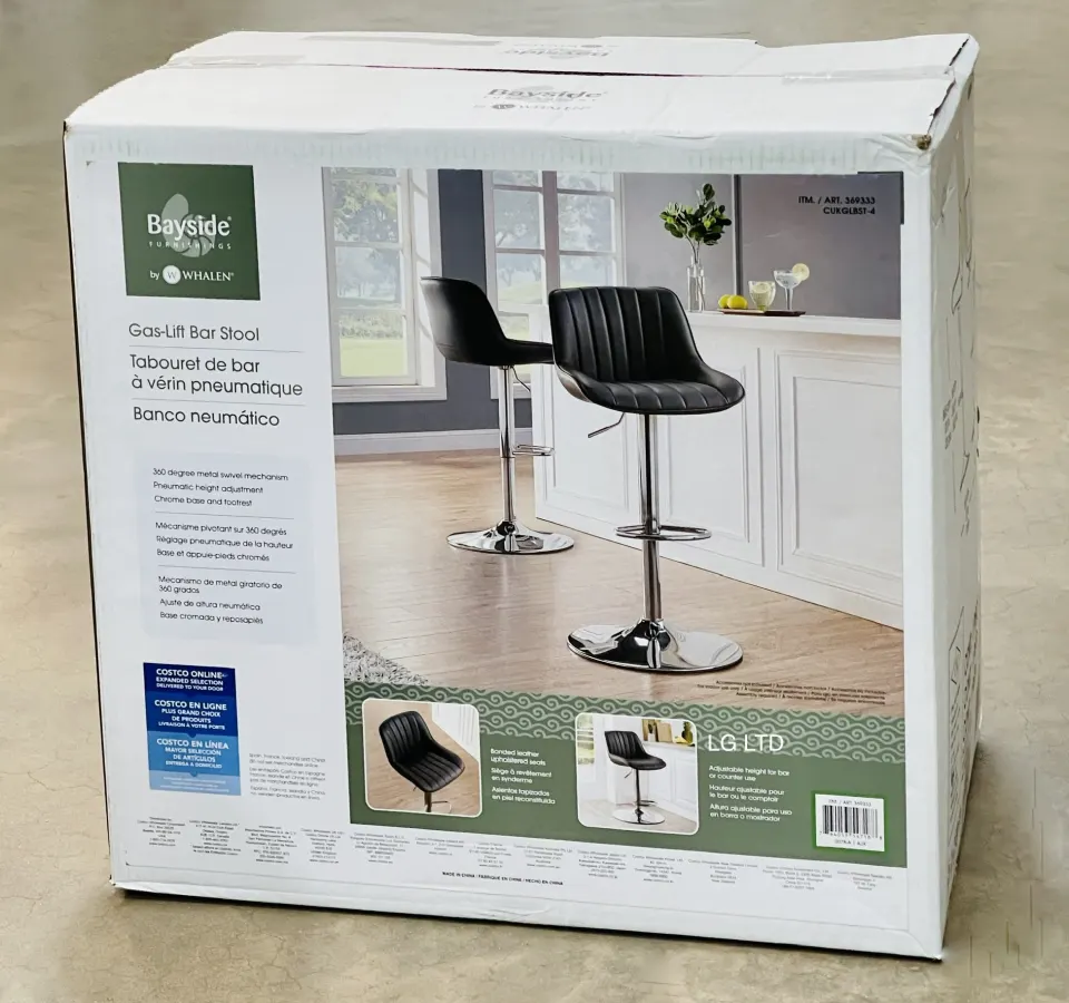 Bayside Furnishings Bar Stool Grey Stitched Gas Lift New Sealed Box