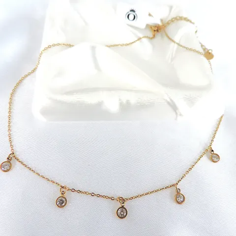 18K Gold Plated Dangling Gemstone Necklace 'New'