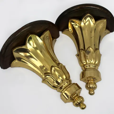 Pair of Vintage Walnut & Brass Wall Brackets