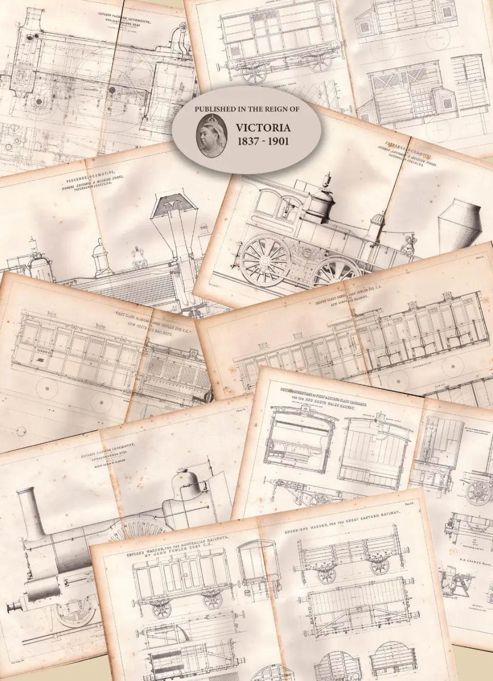 Job lot 9 Scarce  Zerah Colburn Locomotive  Railways  Large  Antique  Diagrams Prints-3