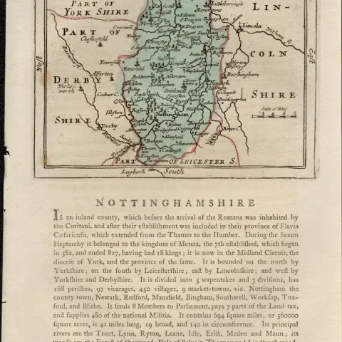 Nottinghamshire Antique c1783 F Grose Copper Coloured George III Map.