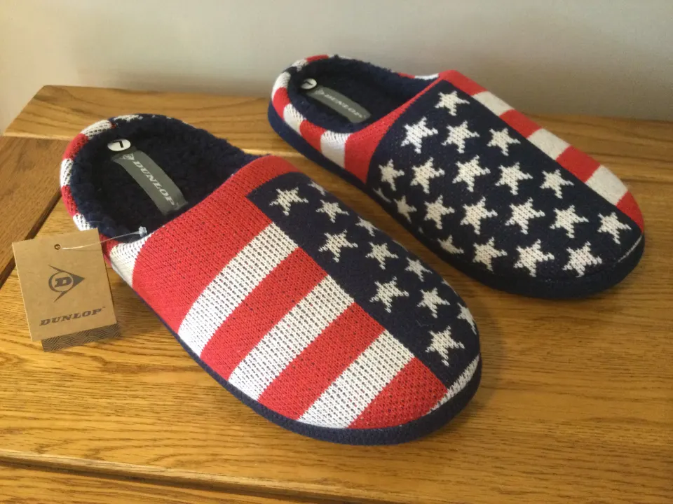 Job Lot 10 x Pairs Men's Dunlop, “USA Stars and Stripes” Memory Foam, Mule Slippers, Size L (10/11)