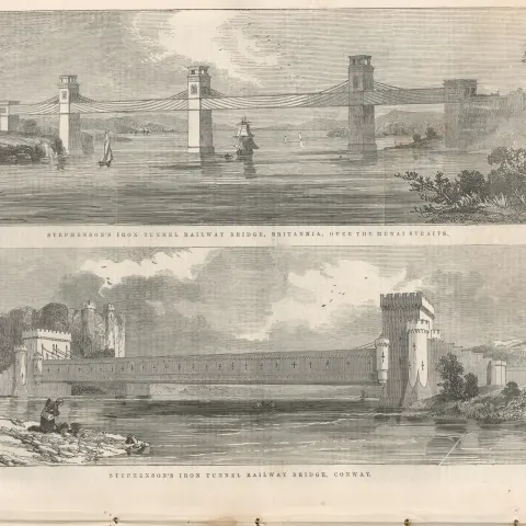 Stephenson Railway Bridges Menai Straits, Conwy 1846 Newspaper