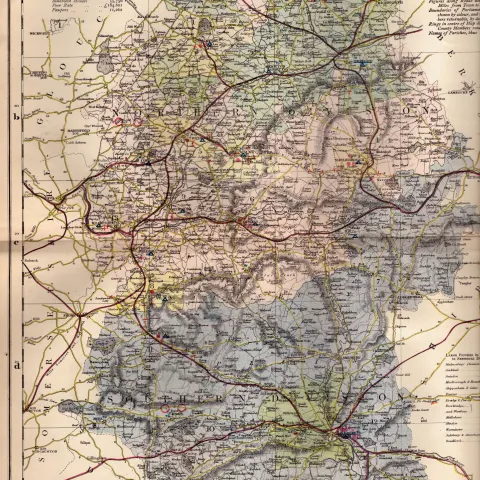The County of Wiltshire Large Victorian Letts 1884 Antique Coloured Map.