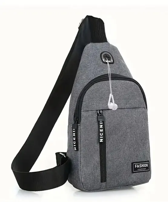 Unisex Chest Bag With Earphone Hole Canvas Bag