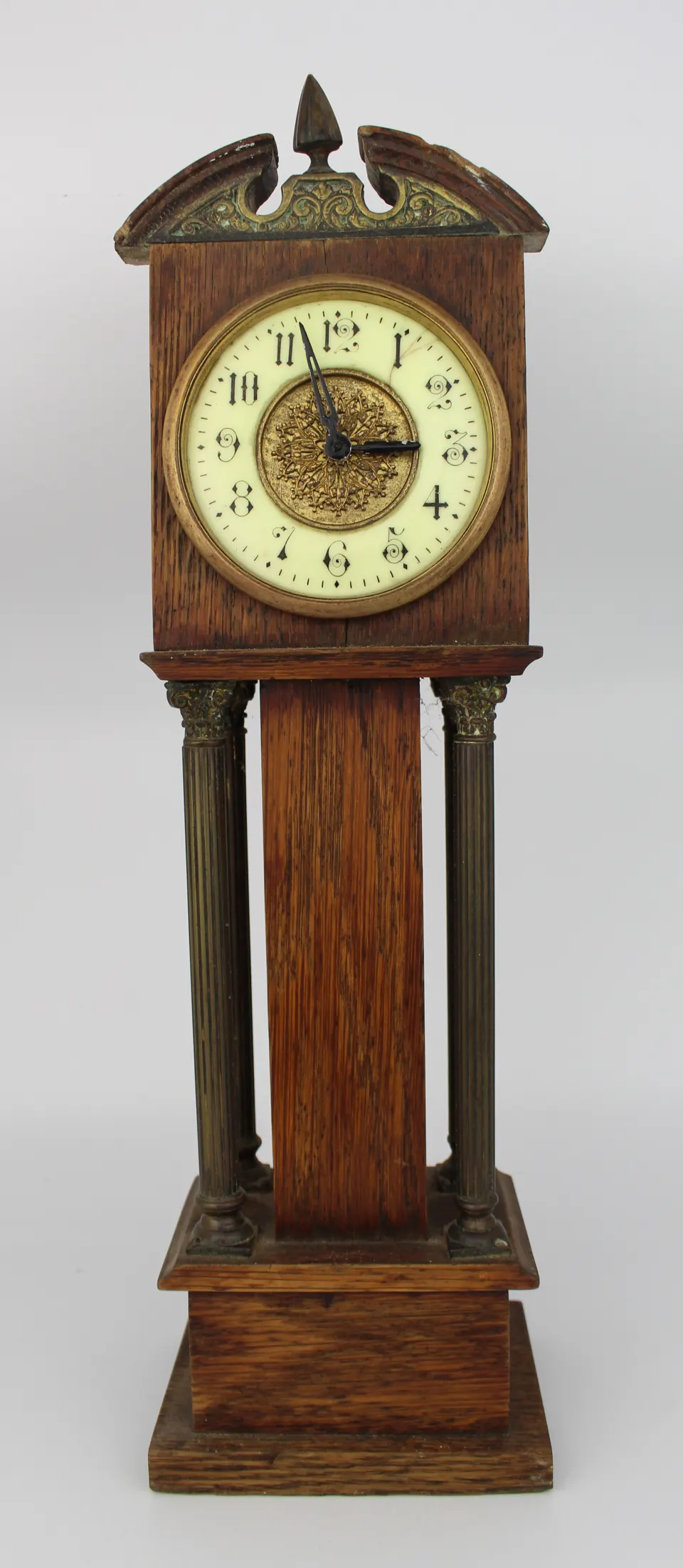 Miniature Oak and Brass Longcase-Style Clock – Early 20th Century
