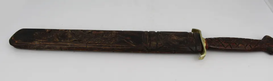 Antique Carved Wooden Dagger with Sheath