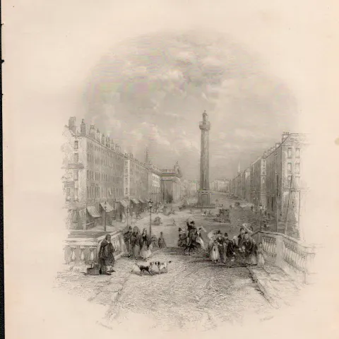 Sackville Street  Dublin Victorian Antique  1837-38  Engraving.