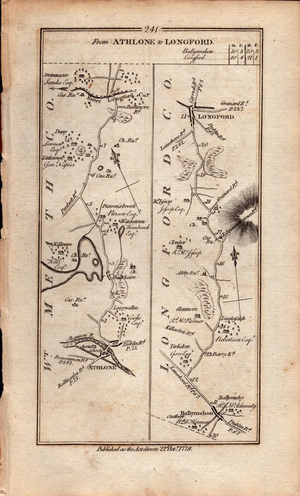 Ireland Rare Antique 1777 Map Athlone Killinure Longford Roscommon Etc.