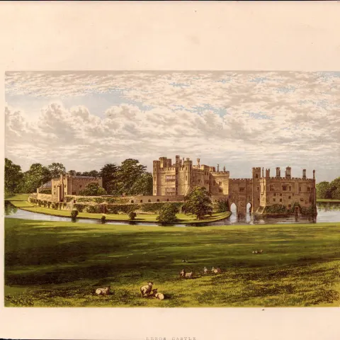 Combermere Abbey Cheshire Gilt-Edge Coloured Antique Book Plate.