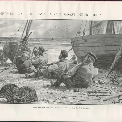 Fishermen on the East Devon Coast 1901 Antique Print