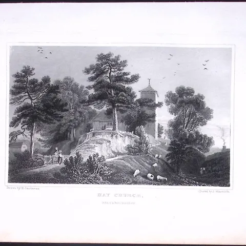 Wales-Hay Church Antique 166-Year-Old  Steel Engraving-4